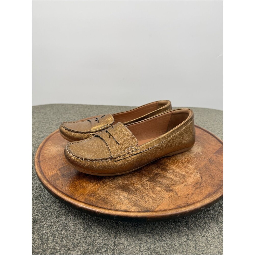 Clarks Shoes Wm 9 M Metallic Gold Leather Slip On Driving Loafers Comfort